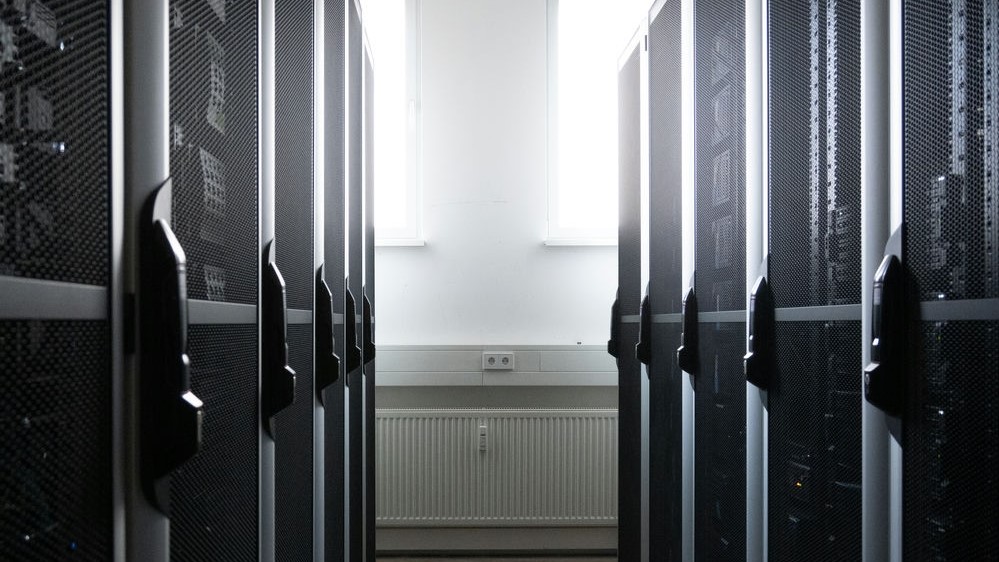 The serverracks in the offsite serverroom at Halostage in Babelsberg.